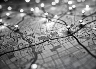 Chesterfield Missouri Street Map, Black & White Lines, Bokeh Effect - Stock Photo