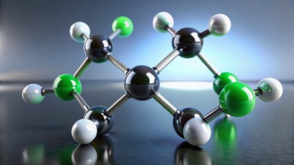 Obraz premium Chloroethane Molecule: 3D Model & Chemical Structure - Local Anesthetic C2H5Cl