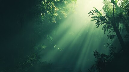 Obraz premium Misty Sunshine in Lush Jungle Landscape