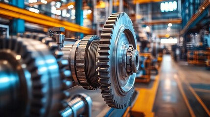 Fototapeta premium Close Up of Industrial Machine in Factory Setting Showcasing Intricate Details and Robust Design Highlighting the Power and Efficiency of Modern Manufacturing Technologies and Processes