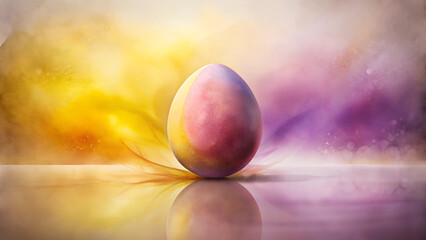 Watercolor abstract design in deep mauve and soft yellow, evoking reflection and remembrance during the events leading up to Easter, with copy space  