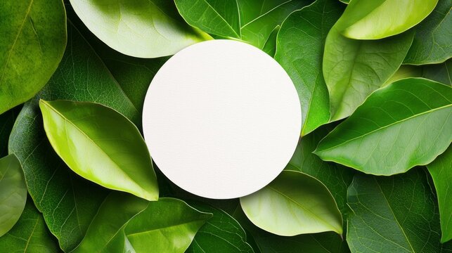 A lush backdrop of vibrant green leaves surrounds a pristine circular space, inviting creativity and imagination. Perfect for designs, announcements, or nature-themed projects
