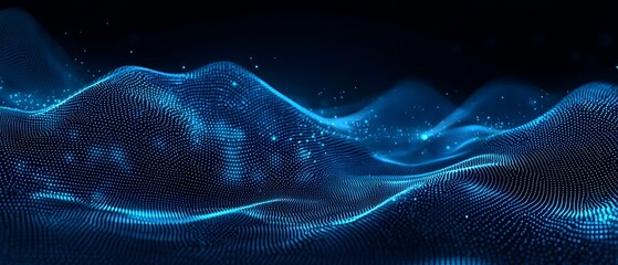 A blue and white image of a wave with a lot of dots