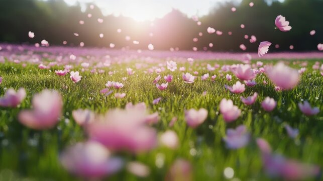 spring blossom fantasy, a charming scene of cherry blossoms in full bloom, signifying natures renewal and beauty during the spring equinox