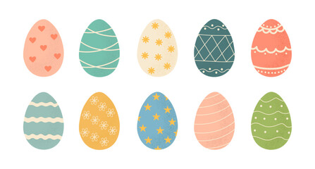 Set of cute colorful Easter eggs with patterns. Traditional religious Easter symbols. Decorative elements collection