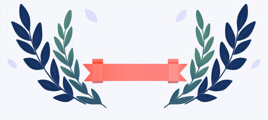 Laurel wreath illustration with blank red ribbon for customizable text