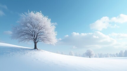 Beautiful snowy winter landscape with snow covered tree