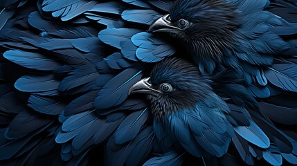 Fototapeta premium Closeup of ravens with layered deep blue feathers