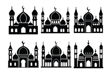 A mosque icon with domes and minarets.