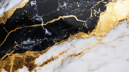 Fototapeta premium Elegant Black and White Marble Texture with Golden Veins for Luxury Design