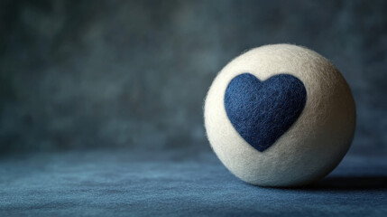 Obraz premium A plush billiard ball with a deep blue heart emblem stitched onto the surface, resting on a muted solid-color backdrop