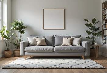 Elegant Living Room Interior with a Contemporary Sofa and Blank Frame