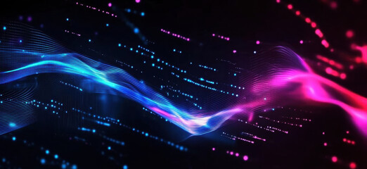 Digital background perfect for tech processes, neural networks, artificial intelligence, data transfer and encryption, digital archives, sound and graphic presentations, science, education, etc.