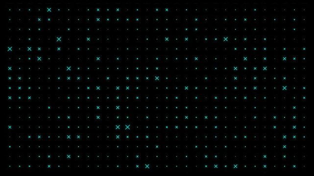 Glowing blue and black dynamic cross signs pattern animation background, 4k dynamic backdrop