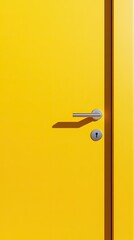 Minimalist Yellow Door with Modern Metal Handle and Keyhole Casting a Sharp Shadow