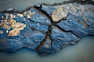 Fototapeta premium Cracked Rock Formation in Water: Aerial View