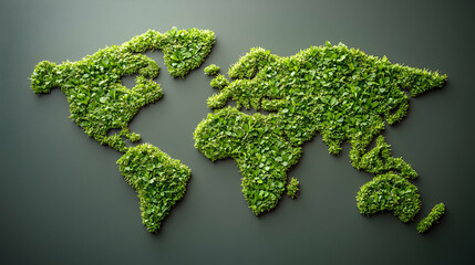 Grass world map on dark background; environmental concept