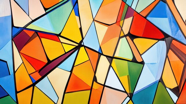 Abstract Geometric Painting with Vibrant Colors and Bold Black Lines