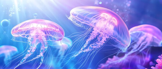 Obraz premium Three jellyfish are swimming in the ocean