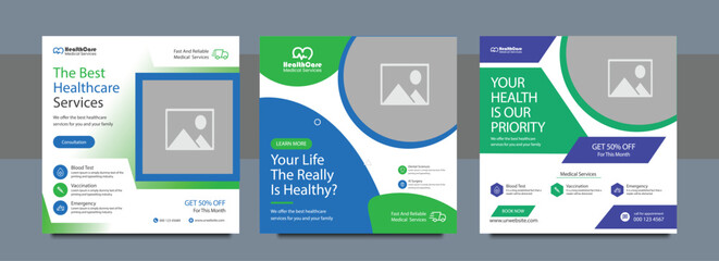 Medical healthcare social media post flyer design and hospital clinic or doctor social media post template