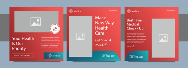 Collection of Healthcare social media post templates. Suitable for health webinars, Medical social media post, health poster, business webinar, online classes and other online seminars.