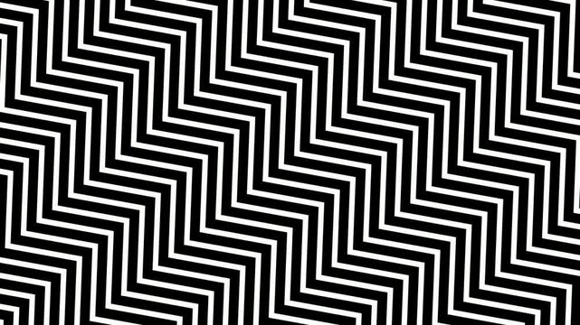 Black and white abstract seamless repeating zigzag lines pattern animation background 4k