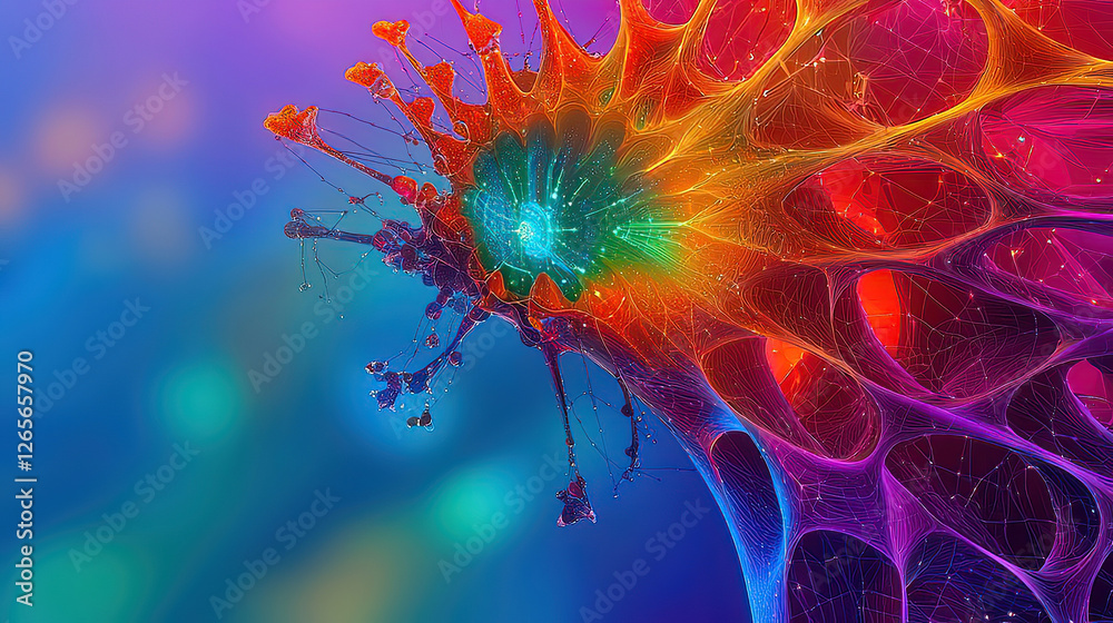 Poster AI generated with intricate fractal designs artwork a detailed painting with vibrant colors. Colorful Abstract Design with Organic Shapes and Fluid Patterns