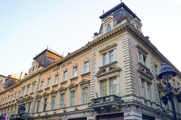 Obraz premium A cultural monument in the center of Belgrade: the building built by Serbian businessman Nikola Spasiс (Zgrada zadužbine Nikole Spasića) on Knez Mihaila Street. Decor in the neo-Renaissance style.