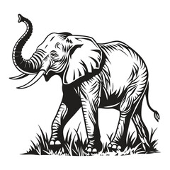 Elegant Black and White Elephant Silhouette Vector Illustration