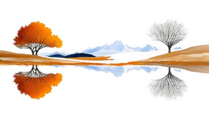 Captivating Winter Landscape with Vibrant Trees and Water Reflection