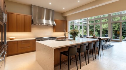 Sophisticated European bistroinspired twostory kitchen with refined detailing, warm lighting, and chic decor