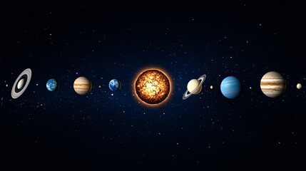 Celestial Tapestry of Colossal Sun and Orbiting Planets in Space