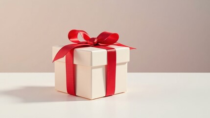 Obraz premium A pristine white gift box adorned with a vibrant red ribbon, a symbol of thoughtful presentation and joyous celebration