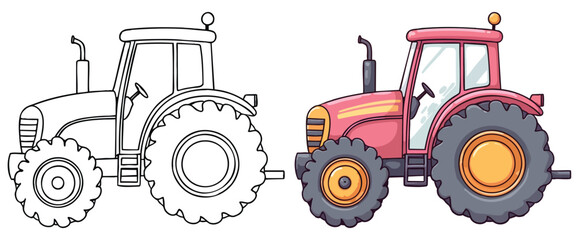 Tractor isolated on white background Line Art Vector Outline Illustration Black and White with Coloring Sample © Crafter