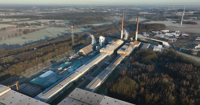 Aerial view of a industiral site that recycles glass, Germany, Gladbeck