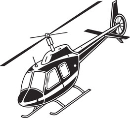 Black Flying Helicopter Silhouette on White Background, Flying Helicopter Vector, Flying Helicopter Icon