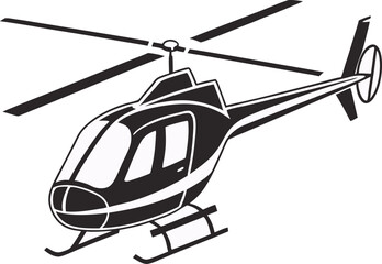Black Flying Helicopter Silhouette on White Background, Flying Helicopter Vector, Flying Helicopter Icon