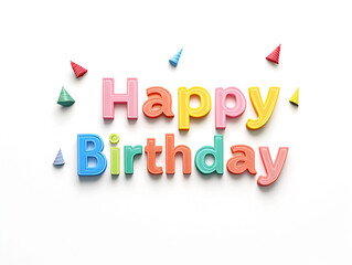 Colorful birthday greeting with festive decorations on a white background