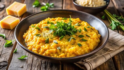 Creamy Saffron Risotto with Parmesan & Herbs - Warm Lighting Food Photography