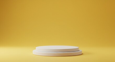 Round white display podium on a bright yellow background