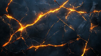 Molten Lava Flowing Through Fractured Volcanic Rock