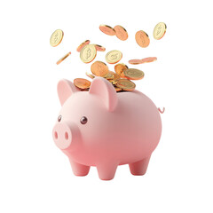 Piggy Bank with Falling Dollar Coins PNG– Finance and Savings Concept in 3D