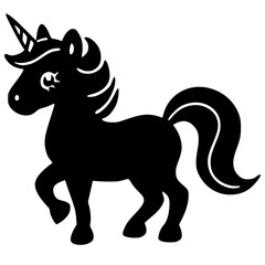 Cute Unicorn Silhouette Vector Adorable Magical Pony with Flowing Mane and Spiraled Horn Black SVG for Stickers, Decals, Coloring Pages, and Crafting