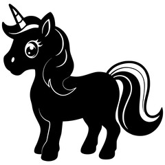 Cute Unicorn Silhouette Vector Adorable Magical Pony with Flowing Mane and Spiraled Horn Black SVG for Stickers, Decals, Coloring Pages, and Crafting