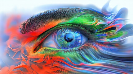 Naklejka premium AI-generated artwork, a detailed painting with vibrant colors. Colorful Abstract Eye Portrait with Vibrant Artistry Effects