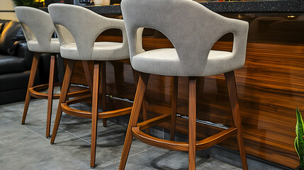 Modern kitchen bar stools, wood counter, home interior