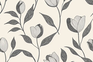 Fototapeta premium Seamless pattern with spring flowers and leaves. Hand drawn background. floral pattern for wallpaper or fabric.