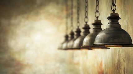 Obraz premium Row of vintage industrial hanging pendant lamps