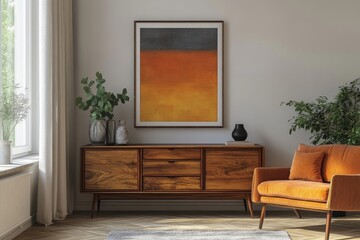 Poster frame mockup in modern home interior background, 3d render, Generative AI