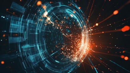 Obraz premium Abstract Data Sphere Visualization with Glowing Particles and Grid Structure